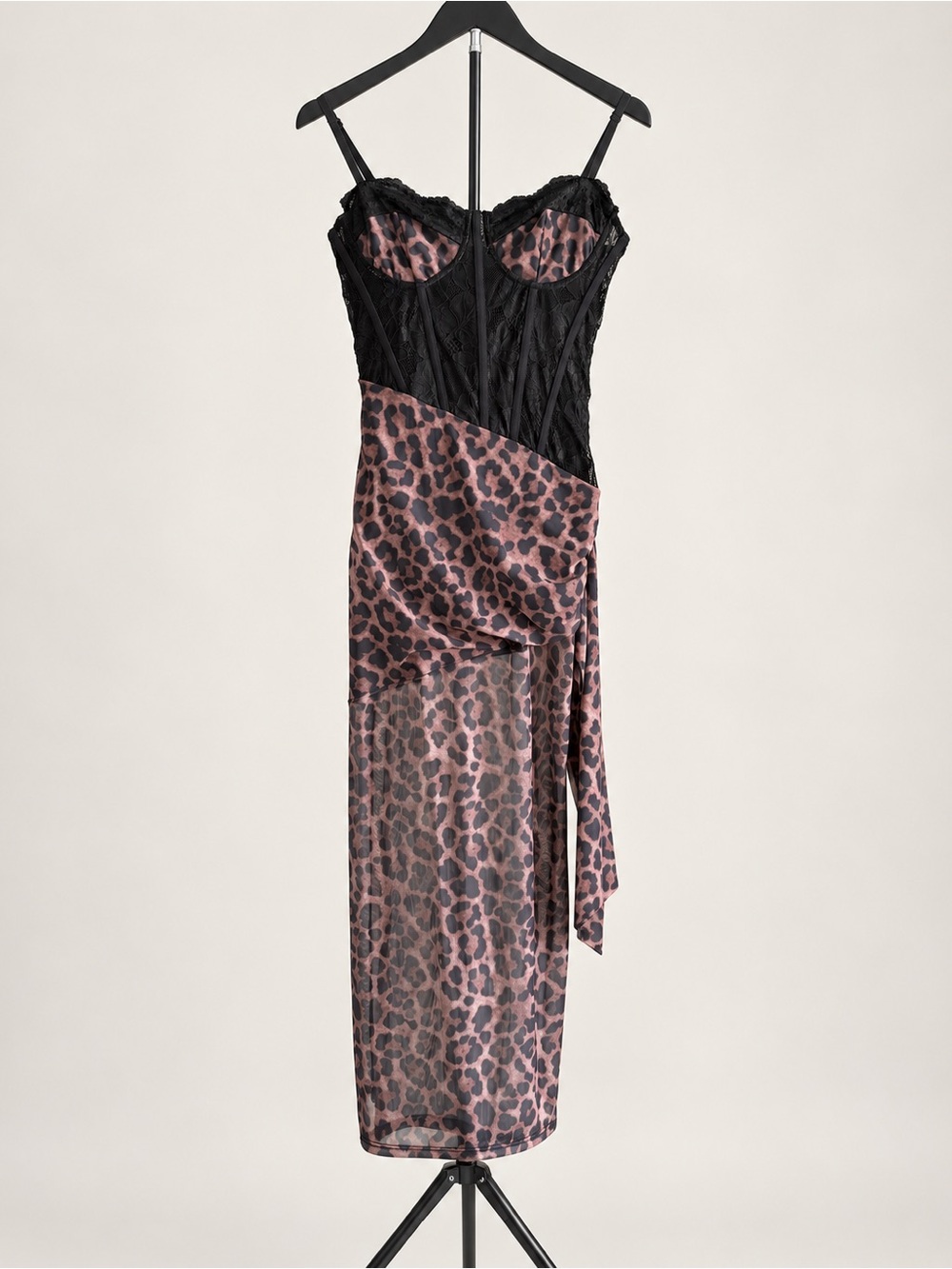 Mew Mews Xanriel Leopard Lace Corset Maxi Dress Brown Black NWT Size L